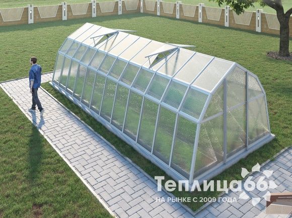 Теплица Рада Байкал из поликарбоната, 3x8 метров, белая